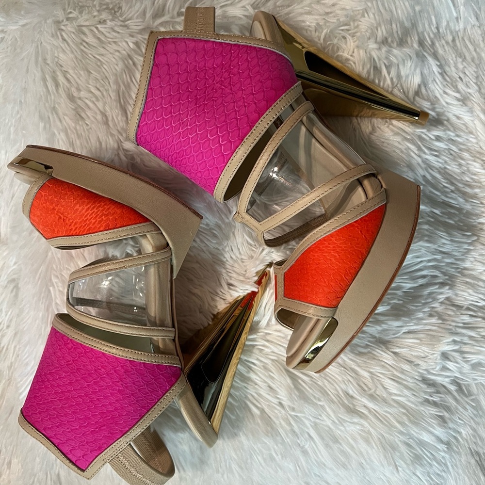 🎉HP🎉NWT BCBG Maxazria Ma-Hex Orange and Pink Heels - Picture 8 of 16